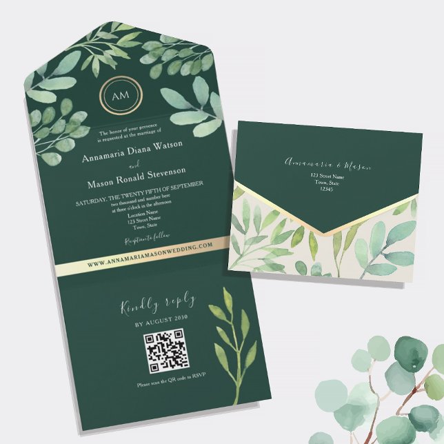 Código QR Botânico Casamento Esmeralda Verde (Criador carregado)