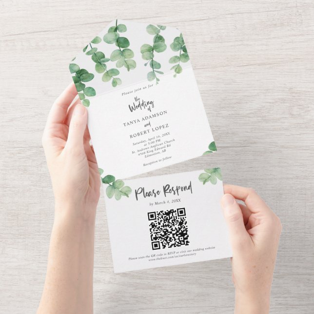 Código QR Botânico Elegante Eucalyptus Wedding (Aba destacável)