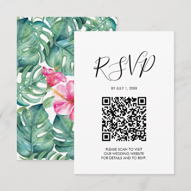 Código QR: Cartão de Gabinete Tropical Rosa RSVP d (Frente/Verso)