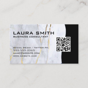 Código QR / Cartão de visita Azul Marble Dourado