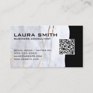 Código QR / Cartão de visita Dourado azul marble
