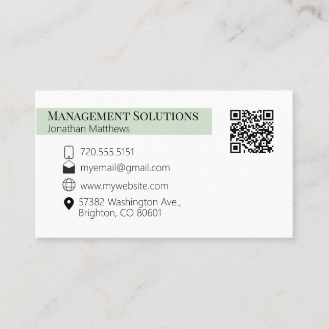 Código QR Cartão de visita verde claro (Frente)