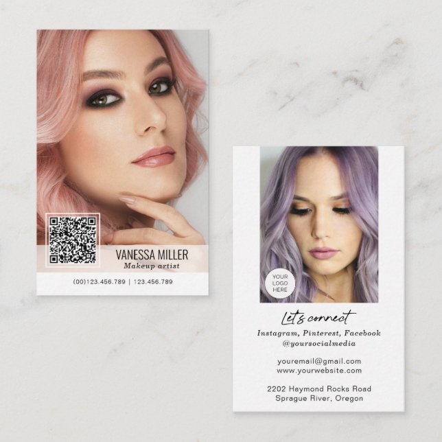 Código QR cartões de visitas modernos para maquiad (Frente/Verso)