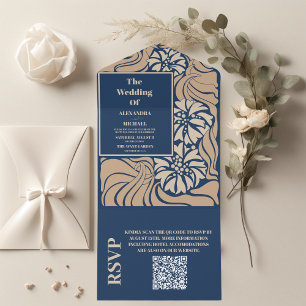 Código QR Casamento Art Nouveau Azul Clássico