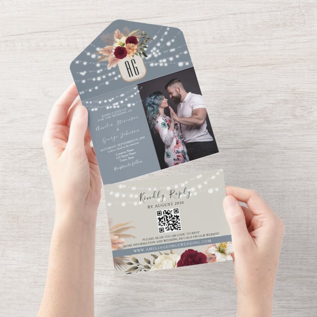 Código QR Casamento Azul Empoeirado e Borgonha (Tearaway)