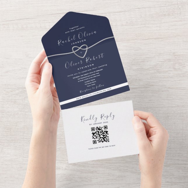 Código QR Casamento Azul Marinho Prata (Tearaway)
