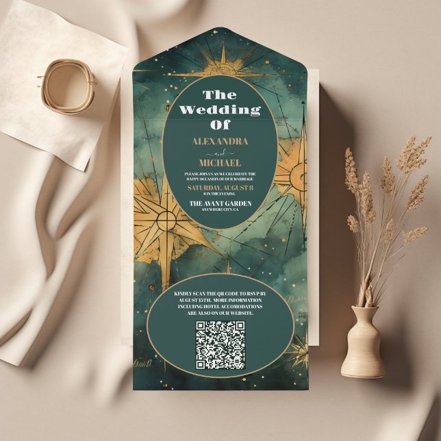 Código QR Casamento Celestial Aquarela Vintage (Criador carregado)