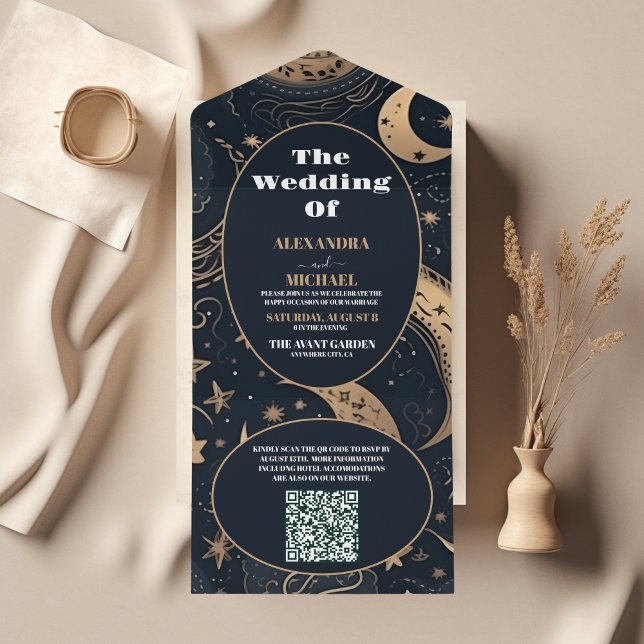 Código QR Casamento Celestial Azul Meia-Noite Dour (Criador carregado)