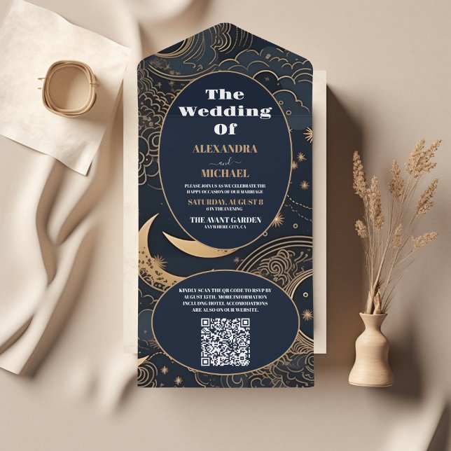 Código QR Casamento Celestial Azul Meia-Noite Dour (Criador carregado)