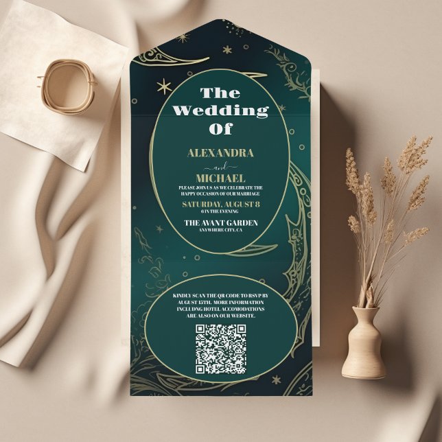Código QR Casamento Celestial Dourado Emerald Gree (Criador carregado)
