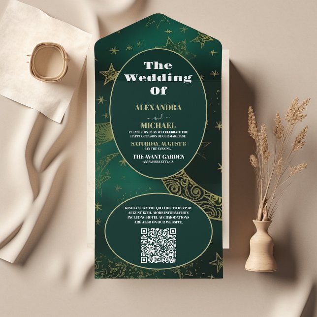 Código QR Casamento Celestial Dourado Emerald Gree (Criador carregado)
