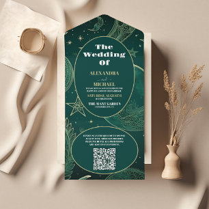 Código QR Casamento Celestial Esmeralda Dourado