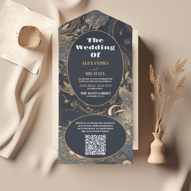 Código QR Casamento Celestial Prata Dourada Elegan (Criador carregado)