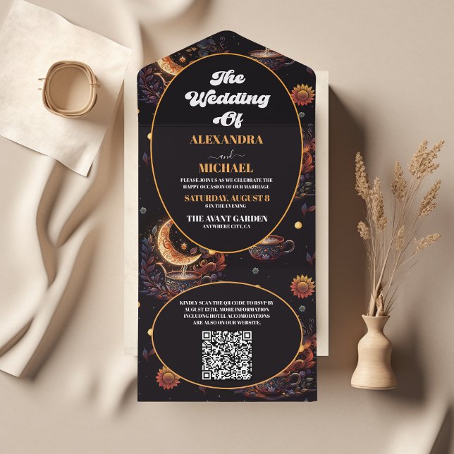 Código QR Casamento Celestial Preto Dourado Místic (Criador carregado)
