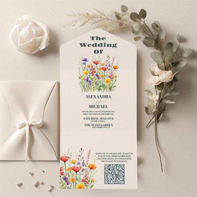 Código QR Casamento de flor selvagem Boho País Flo (Criador carregado)