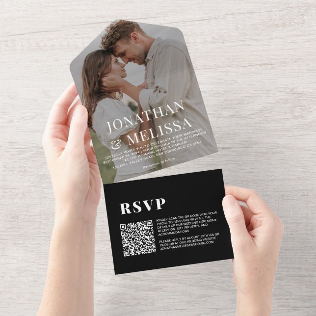 Código QR | Casamento de Foto Simples Preto (Aba destacável)