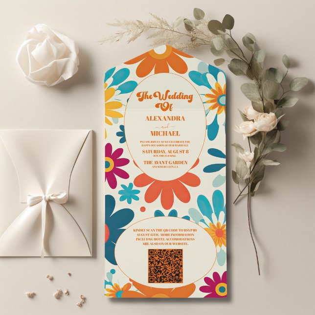 Código QR Casamento de margarida moderno retrô de  (Criador carregado)