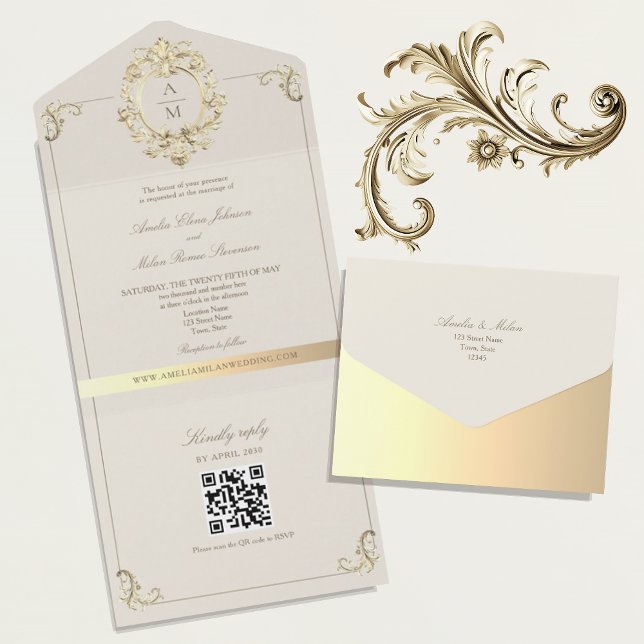 Código QR Casamento Dourado Barroco Vintage (Criador carregado)