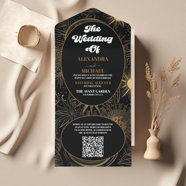 Código QR Casamento Dourado Celestial Preto (Criador carregado)