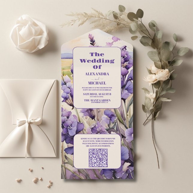 Código QR Casamento exclusivo de lavanda floral (Criador carregado)