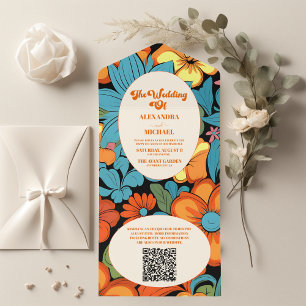 Código QR Casamento Floral Boho Anos 70 Retro