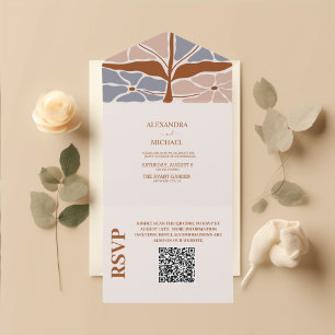 Código QR Casamento Floral Boho Chic Retro