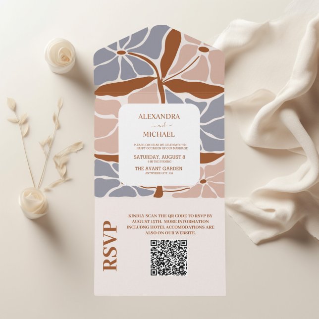 Código QR Casamento Floral Boho Chic Retro (Criador carregado)