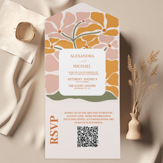 Código QR Casamento Floral Boho Chic Retro (Criador carregado)