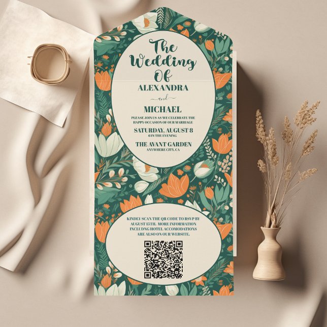 Código QR Casamento Floral Boho Retro  (Criador carregado)