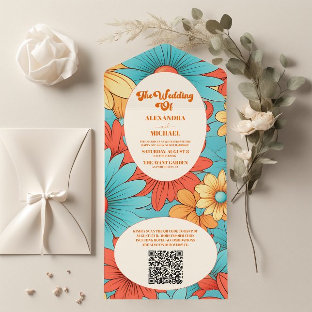 Código QR Casamento Floral Boho Retro (Criador carregado)