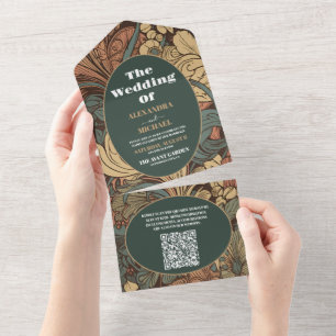 Código QR Casamento Floral Elegante Art Nouveau