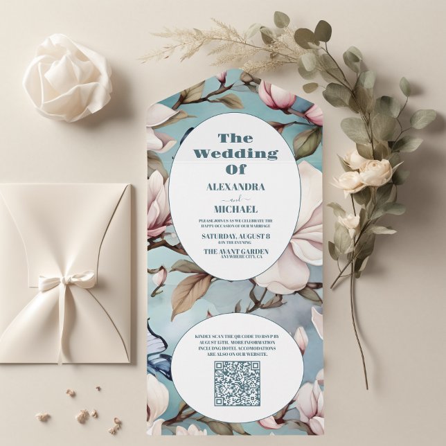 Código QR Casamento Floral Rosa Magnólia Blush (Criador carregado)