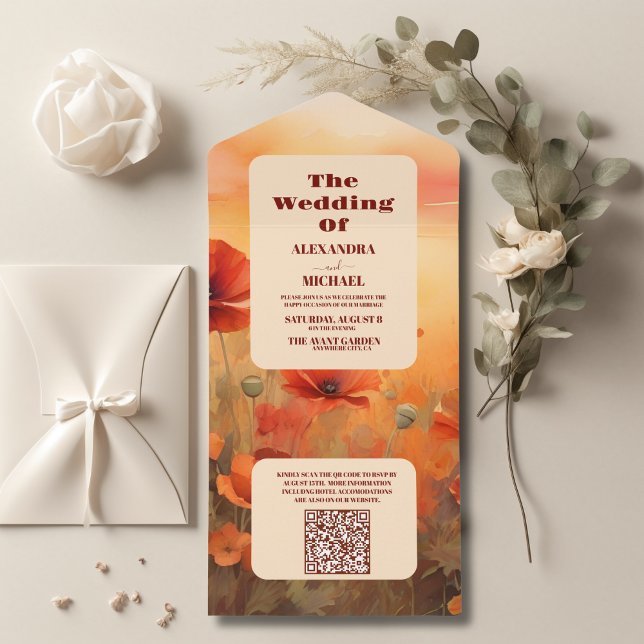 Código QR Casamento moderno minimalista de papoila (Criador carregado)