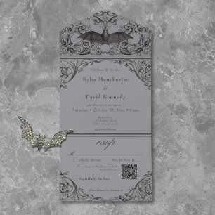 Código QR Casamento Preto Cinza Morcego Vitoriano
