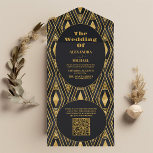 Código QR Casamento preto-e-Dourado e Deco de Arte