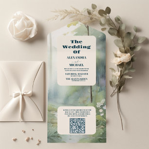 Código QR Casamento Russo Elegante Floresta de Mon