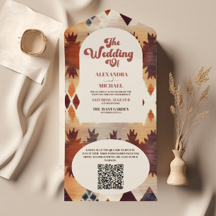 Código QR Casamento Tribal Azteca Marrom Étnico Oc