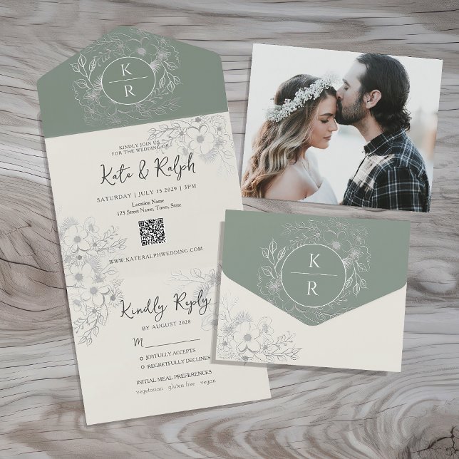Código QR Casamento Verde Sálvia Elegante (Criador carregado)