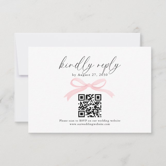 Código QR Chic Blush Rosa Laço Fita Casamento Rsvp (Frente)