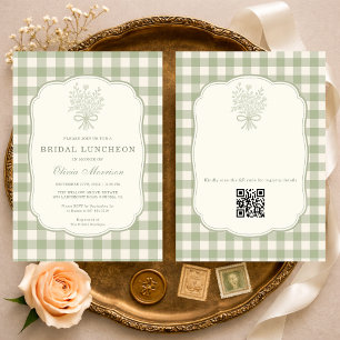 Código QR Convite de Almoço de Noiva com Laço Flor