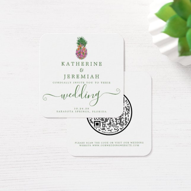 Código QR Convite para Casamento Floral de Abacaxi (Mesa)