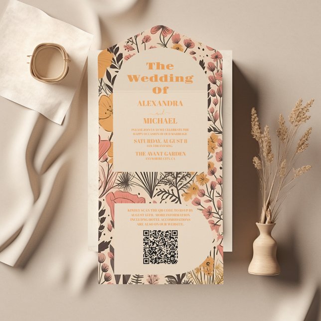 Código QR Cor-de-rosa Amarelo Laranja Flores Selva (Criador carregado)