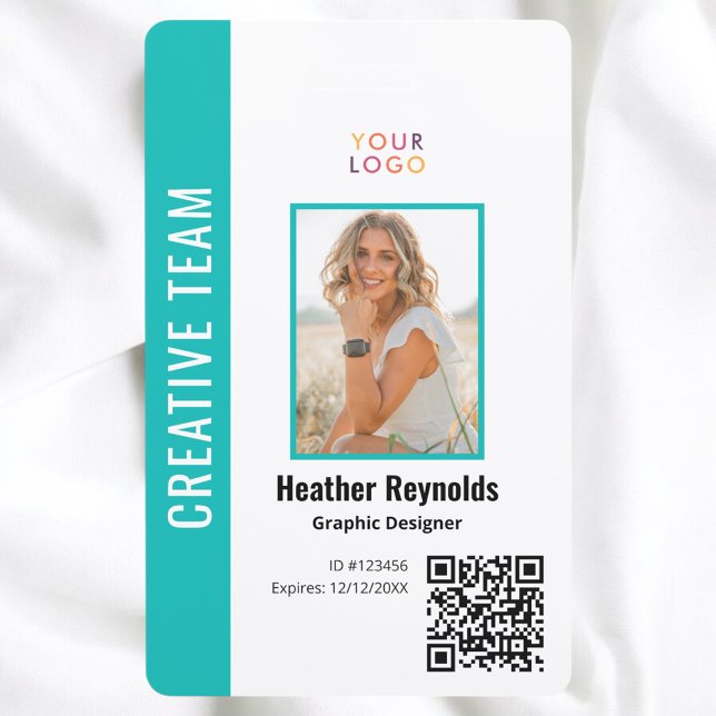 Código QR Crachá Turquoise de Fotos do Funcionário (Criador carregado)