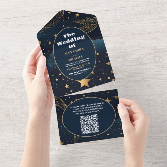 Código QR Crescente Lunar Celestial Bodas de Ouro (Tearaway)