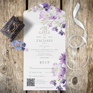 Código QR da Flor de Boho Roxo Tudo em Um Convite