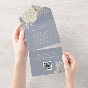 Código QR da Folhagem de Marfim do Rosa de Aquarel