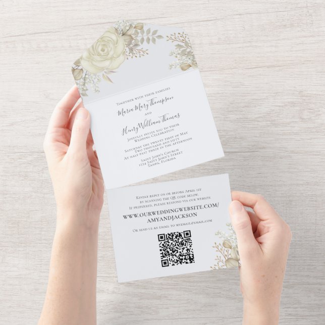Código QR da Folhagem de Marfim Floral Elegante Wa (Aba destacável)