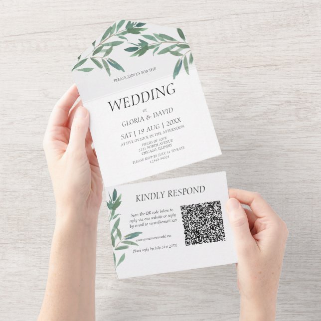Código QR da Folhagem Verde Elegante (Aba destacável)
