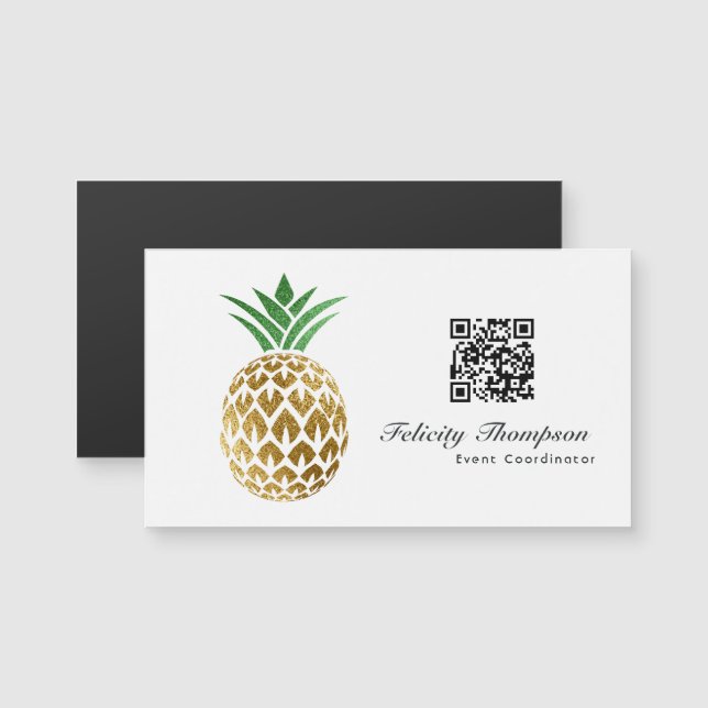 Código QR de Abacaxi com Folha de Ouro Falso (Frente/Verso)