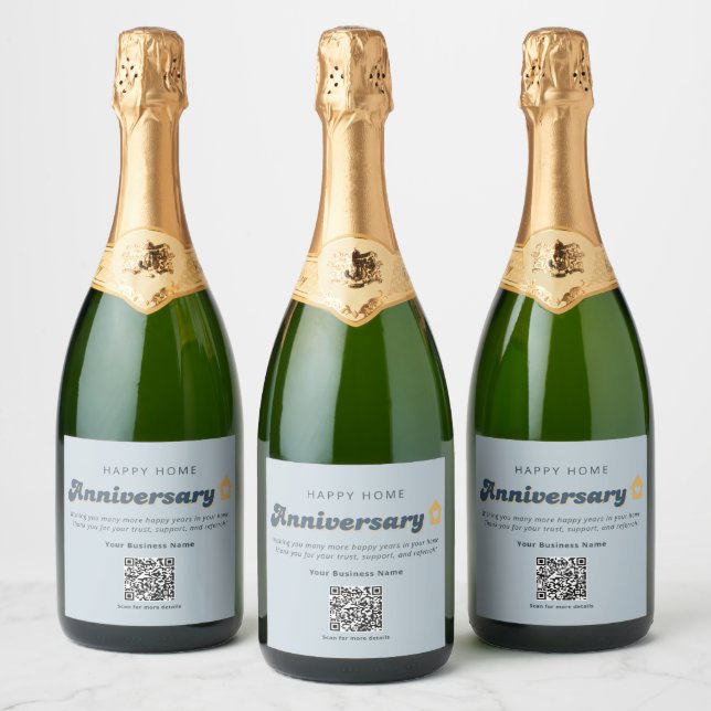Código QR de Aniversário de Casa de Imóveis Azul R (Garrafas)
